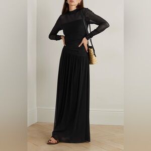 NWT $498‎ Diane Von Furstenberg Mesh Stretch jersey Maxi Dress black mock neck
